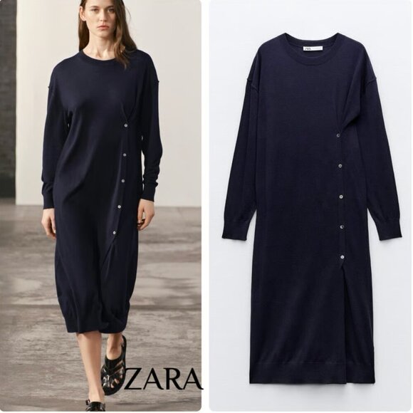 KNITTED DRESS WITH BUTTONS ON THE SIDES Size M NEW WITH TAG! - Picture 1 of 9